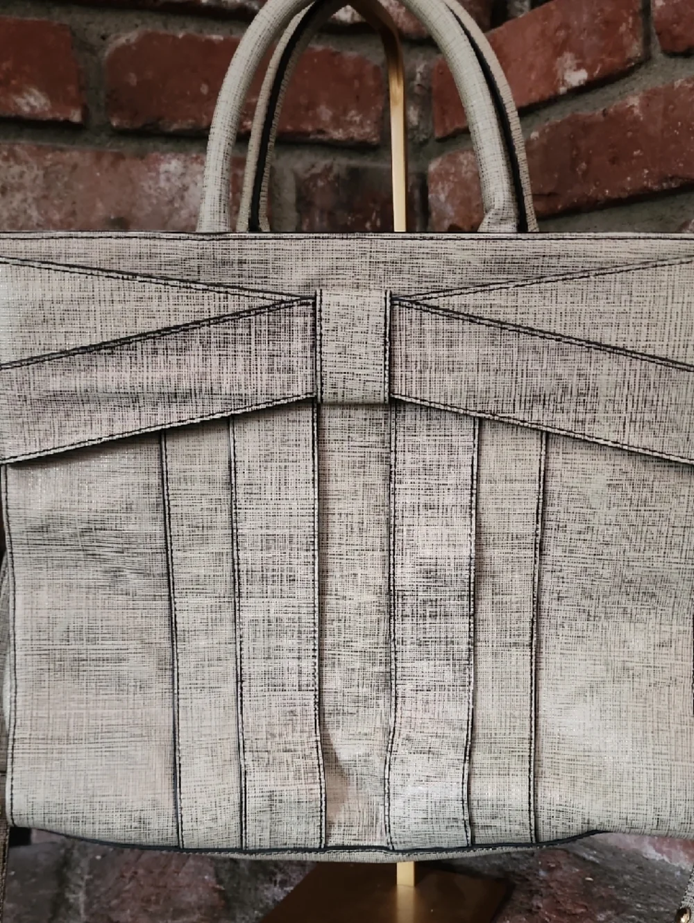 Zac Posen Cream Structured Satchel Tote Bow Detail Top Handle Work Bag Chic - Picture 2 of 10